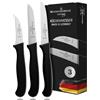 Schwertkrone® Coltelli da Cucina Set 3x [MADE IN GERMANY] - Spelucchino Curvo e Coltello e Seghettato Dritto per Frutta e Verdure - Coltello Affilato & Verdure - Lama Rigida - Coltelli Spelucchino