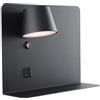 Alpinaluz Applique LED da Parete 6W Orientabile con USB e USB-C, CCT 3000K/4000K/6000K, Mensola Integrata in Acciaio e Faretto in Alluminio, Lampada da Lettura IP20 (Nero - Sinistra)