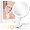AUAUY Specchio Trucco con Luci, Specchio Ingranditore Bifacciale 30X/1X, Specchio da Trucco da Viaggio con 3 Luci Colorate, Rotazione Libera a 360°, Specchi da Tavolo per Viaggi Camera Bagno (Bianco)