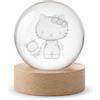 PixelLumens Sfera di Cristallo 3D Gatto con Fiocco Rosa - Lampada Notturna LED con Base in Legno - Luce Decorativa Incisa al Laser K9 - Regalo per Bambini e Ragazze - USB (Gattino Kawaii) (HELLO KITTY)