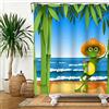 SDOTPMT 122x183cm Rana Tenda da doccia Carina Buffo Rana con Cappello Estate Spiaggia Bambù Verde Foglie Blu Oceano Onda Tenda da vasca per bambini Bagno Poliestere Impermeabile con ganci
