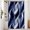 Uiiooazy Tenda Doccia Antimuffa, Tenda da Doccia 120x180cm Blu Navy Righe Sfumata Blu Scuro Banda Gradiente Tende da Bagno Tessuto Lavabile Impermeabile Tende per Vasca da Bagno con 8 Anelli