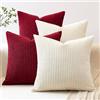 JOTOM Set di 4 federe decorative per divano, in velluto a coste, per divano, soggiorno (60 x 60 cm, crema, beige, bordeaux)