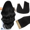 DOORES Extension Capelli Veri Biadesivo, Nero Jet 60cm 24 pollice 50g 20pcs, Remy Hair Extensions Umano Extension Bioadesive Capelli Lisci