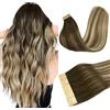 DOORES Extension Capelli Veri Biadesivo, Ombreggiatura dal Castano Noce al Castano Cenere e al Biondo Candido 45cm 18 pollice 50g 20pcs, Tape in Remy Capelli Lisci