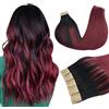 DOORES Extension Capelli Veri Biadesivo, Nero Jet a Rosso 35cm 14 pollice 50g 20pcs, Extension Capelli Veri Biadesivo Full Thick Ends Tape in Hair Extension Human Hair