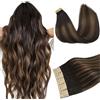 DOORES Remi Extension Capelli, Balayage Castano Scuro Misto Castano 30cm 12 pollice 40g 20pcs, Skin Weft Veri Biadesivo Filo Remy Human Hair
