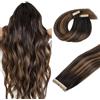 DOORES Remi Extension Capelli, Balayage Castano Scuro Misto Castano 50cm 20 pollice 100g 40pcs, Skin Weft Veri Biadesivo Filo Remy Human Hair