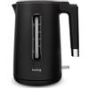 huslog Bollitore elettrico da 1,5 l, 2200 W, Double Wall Cool-Touch in acciaio inox 304, senza BPA, con indicatore del livello dell'acqua, base a 360°, protezione contro il secco, nero