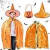ACTOYS Costume Halloween Bambino, Mantello da Strega di Halloween con Cappello, Costume Strega Bambina con Borsa per Caramelle di Zucca, Vestito Halloween Bambino (Arancia)