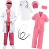 XFOZDM Costume da Dottoressa per Bambina Con Camice, Scrub, Stetoscopio, Kit Chirurgo Medico per Ragazze, Gioco di Ruolo, Carnevale, Halloween, Cosplay, 9 Anni, Rosa, 140