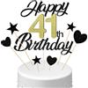 Conruich Decorazione per Torta di Compleanno 41 anni Uomo Donna, Cake Topper Happy 41th Birthday Oro Nero, Torta Torta Stella Cuore Nero per Decorazione Festa 41 anni Compleanno Donna Uomo