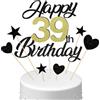 Conruich Decorazione per Torta di Compleanno 39 anni Uomo Donna, Cake Topper Happy 39th Birthday Oro Nero, Torta Torta Stella Cuore Nero per Decorazione Festa 39 anni Compleanno Donna Uomo
