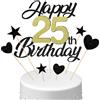 Conruich Decorazione per Torta di Compleanno 25 anni Uomo Donna, Cake Topper Happy 25th Birthday Oro Nero, Torta Torta Stella Cuore Nero per Decorazione Festa 25 anni Compleanno Donna Uomo