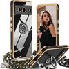 IBETEK Cover per Google Pixel 8 5G con Cordino, con Supporto ad Anello Cuore, Custodia Sottile Silicone TPU Antiurto Dorata Placcatura Protettiva Case Regolabile Collana Tracolla, Nero