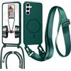 FERLAN Cover con Cordino per Samsung Galaxy A55 Cover Magnetica, Cover in Silicone TPU Morbido Corda Collana Necklace Regolabile Stylish con Catena Ultra Sottile Case, Verde scuro