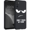 kwmobile Cover Compatibile con Samsung Galaxy A03s - Custodia in Silicone TPU - Cover Protettiva Soft Case - Don't touch my phone bianco/nero