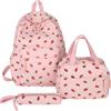 Makukke Kawaii - Zaino scolastico per ragazze, adorabile velluto a coste fragola, 3 in 1, con portapranzo e astuccio, Rosa, Large, Carino