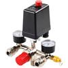 GOMETY Regolatore di pressione Compressore 220V con pressostato, 2 manometri, valvola di sicurezza e 2 giunti, compressore d'aria riduttore di pressione con filettatura esterna da 1/2', pezzo di ricambio per