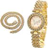 richhut Orologio di Lusso con Diamanti per Bambine - Iced Out Bling Placcato in Oro 18K - Quadrante Motivo Farfalla 29mm Cinturino 19,5cm - Scatola Regalo Incluso - con Catena Cubana 40cm