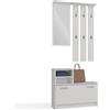 CDF Mobile Ingresso Set Guardaroba con Specchio Appendiabiti 6 Ganci Scarpiera Portascarpe 9 Paia Salvaspazio 85 x 24 x 180 cm Bianco Arredo Entrata Parete Muro Casa Moderno Attaccapanni e Guardaroba