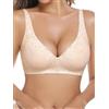 Wiepux Push Up Reggiseno Senza Ferretto Donna Spalline Regolabili Morbido Imbottito Floreale Pizzo Brassiere Plunge Comodo Bralette per Quotidiano (Nude, L)