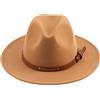 QUUPY Cappello da donna classico a tesa larga Fedora con fibbia per cintura Panama Hat Jazz Cap (kaki), cachi, 6 7/8 / 7 1/8