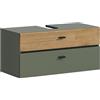 xonox.home Mobile lavabo Aqua 75 x 35 x 35 cm in Sage Green & Evoke Oak - 2 cassetti e apertura a sifone - Mobile ampio - look esclusivo, confortevole e moderno