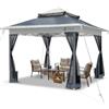 VOUNOT® Gazebo da Giardino Esterno 3.6x3.6m Pieghevole con Parti Laterali in Rete, Sistema di Clic Pop-up Anti-UV, Tenda Padiglione con Struttura in Acciaio Tetto Doppio, per Giardino Terrazza, Grigio