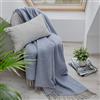 LINEN & COTTON Plaid Copriletto Morbido e Spesso Columbus con Frange -100% Pura Lana Neozelandese, Beige Naturale Azzurro (140 x 200 cm) Coperte Invernali per Letto Divano Canape Singolo Matrimoniale