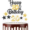 mciskin Set di toppers per torta con candeline in oro nero per il 20° compleanno, numero 20, candeline per torta, candeline dorate per decorazioni di compleanno per donne e uomini, toppers per torta a