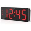 KWANWA Sveglia digitale con grande display a LED, 12/24 ore, luminosità | Sveglia a LED, sensore per display da 10 secondi, 3 luminosità, modalità notturna, 12/24 ore, alimentazione + batteria AA