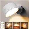 GOVSSING Applique Senza Fili da Muro, 5000mAh Batteria Applique Ricaricabile da Parete, Lampada da Parete Senza Fil Telecomando e Pannello Touch, Luci per Quadri LED 3 Colori e Luminosità Dimmer, Rota di 360°
