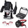 Trend Ultimate Routing Starter Set con Trend T7EK Workshop Router, 15 pezzi Cutter Set, Air Stealth Dust Mask P3 respiratore e occhiali di sicurezza, 1/2 pollici, 2100 W, 240 V, nero, T7/STARTER/SET