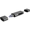 ICY BOX - Lettore di schede USB OTG per Smartphone e Tablet Android, SD e Micro SD, 3 Porte USB (USB-C, USB-A, Micro USB), Esterno, Grigio