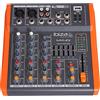 Ibiza - MX401 - Mixer semi-professionale completo a 4 canali (EQ a 5 bande) con ingressi microfonici e di linea e uscite REC, RCA, cuffie e AUX - USB - Nero e arancio