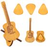 Kujinova Porta plettro per chitarra acustica, in legno, con supporto, mini plettro a forma di chitarra, con 3 plettri, per chitarristi, amanti della chitarra