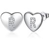 Jrêveinfini Cuore Orecchini Donna Argento 925, Lettera iniziale R Orecchini Bambina Ragazza Anallergici, Orecchini Piccoli Nichel Free Bimba Sposa Brillanti, Regalo Donna Compleanno Bambina