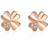 Bellitia Jewelry Orecchini a Bottone Trifoglio a Quattro Foglie 925 Argento Placcato Rodio/Oro Rosa con Diamante Simulato Zirconi Orecchini a Lobo Stud Orecchini per Donna Ragazza