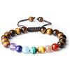 COAI Bracciale Regolabile Unisex con Pietre dei 7 Chakra e Perle Mala Benefiche Naturali in Occhio di Tigre