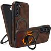 COODIO Cover in Pelle con Supporto Girevole di 360° per Samsung Galaxy S21 Fe 6,4 Pollici, Custodia Magnetica Compatibile con MagSafe/Caricatore Wireless, Cover Sottile e Creativa, Marrone