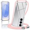Micnkifo Cover con Cordino per Samsung Galaxy S25, Trasparente Silicone Sottile Morbido Custodia con Regolabile Collana Laccio Tracolla, Antigraffio Antiurto Proteggere Case con Corda, Rosa
