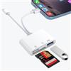 Fanoyo Lettore di schede SD per iPhone iPad, 3 en 2 Adattatore iPhone per SD Card Reader, Adattatore iPhone per Lettore di Schede SD/TF/USB, USB C Lettore di Schede di Memoria SD per iPhone15/iPad/MacBook/Sa