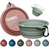 OHMO Ciotola Cane Portatile con Anello Acciaio Inox (2 pz., 800ml, Corallo+Verde Chiaro), Ciotola Pieghevole Silicone per Cani Grandi, Kit Viaggio Camping