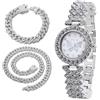 richhut Orologio di Lusso con Diamanti per Bambine - Iced Out Bling Placcato in Platino - Quadrante Motivo Farfalla 29mm Cinturino 19,5cm - Scatola Regalo Incluso - con Catene Cubane 18cm & 40cm