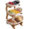 Ribech Cestino Portafrutta a 3 Livelli con Supporto in Bambù, Organizzatore da Cucina con ciotole in plastica spessa, Design Elegante per Tavola e Buffet, Bianco