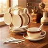 DUJUST Set cappuccino 4 pezzi marrone sfumato (260 ml), composto da tazze in ceramica con piattini, cucchiaini e supporti in metallo, realizzato per gli intenditori di caffè