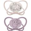 nip - Butterfly | 5 - 18 mesi | Confezione da 2 pezzi | Ciuccio adatto all'allattamento e adatto ai denti con scatola ciuccio. Ciuccio sostenibile con morbido tettarella in silicone, beige/viola