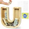 LEcylankEr Salvadanaio personalizzato per bambini con lettere dalla A alla Z in legno trasparente, decorazione creativa, regali per compleanno, Natale, ringraziamento (U)