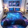 Loussiesd Set di biancheria da letto per letto matrimoniale,con copripiumino,spazio esterno,motivo galassia stelle nello spazio,pianeti astronomici celesti,biancheria da letto decorativa,blu viola